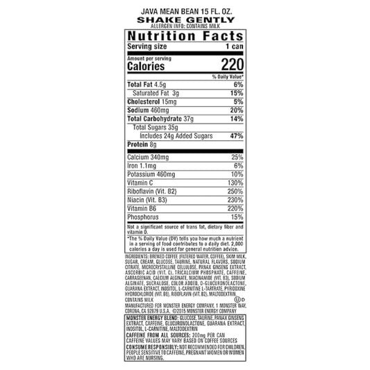 Monster Energy Java Monster Mean Bean, Coffee + Energy Drink, 15 Ounce (Pack of 12)