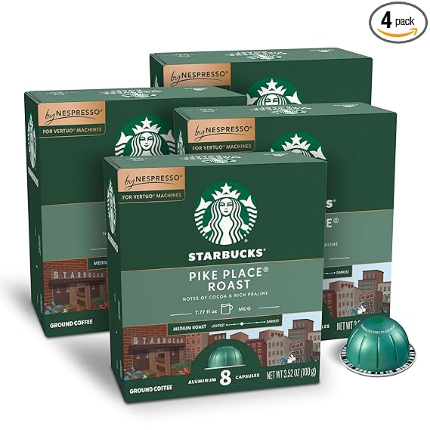 Starbucks by Nespresso Vertuo, Pike Place, Medium Roast Coffee 32-count Coffee Pods, Brews 7.8 oz.