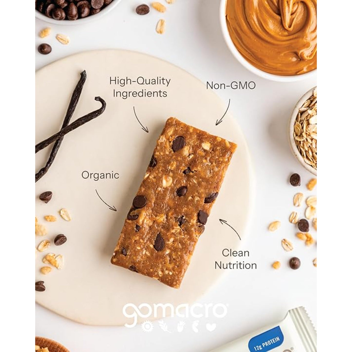 Gomacro, Nutrition Bar Oatmeal Chocolate Chip Organic 12 Count, 2.3 Ounce