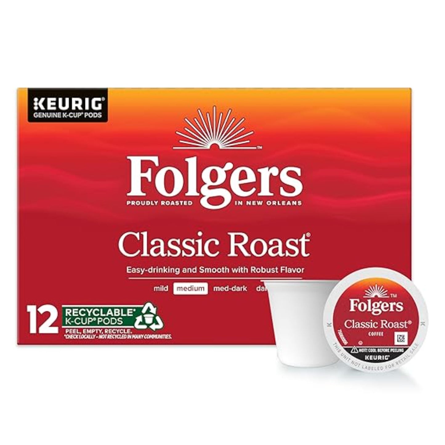 Folgers Classic Roast Medium Roast Coffee, 72 Keurig K-Cup Pods