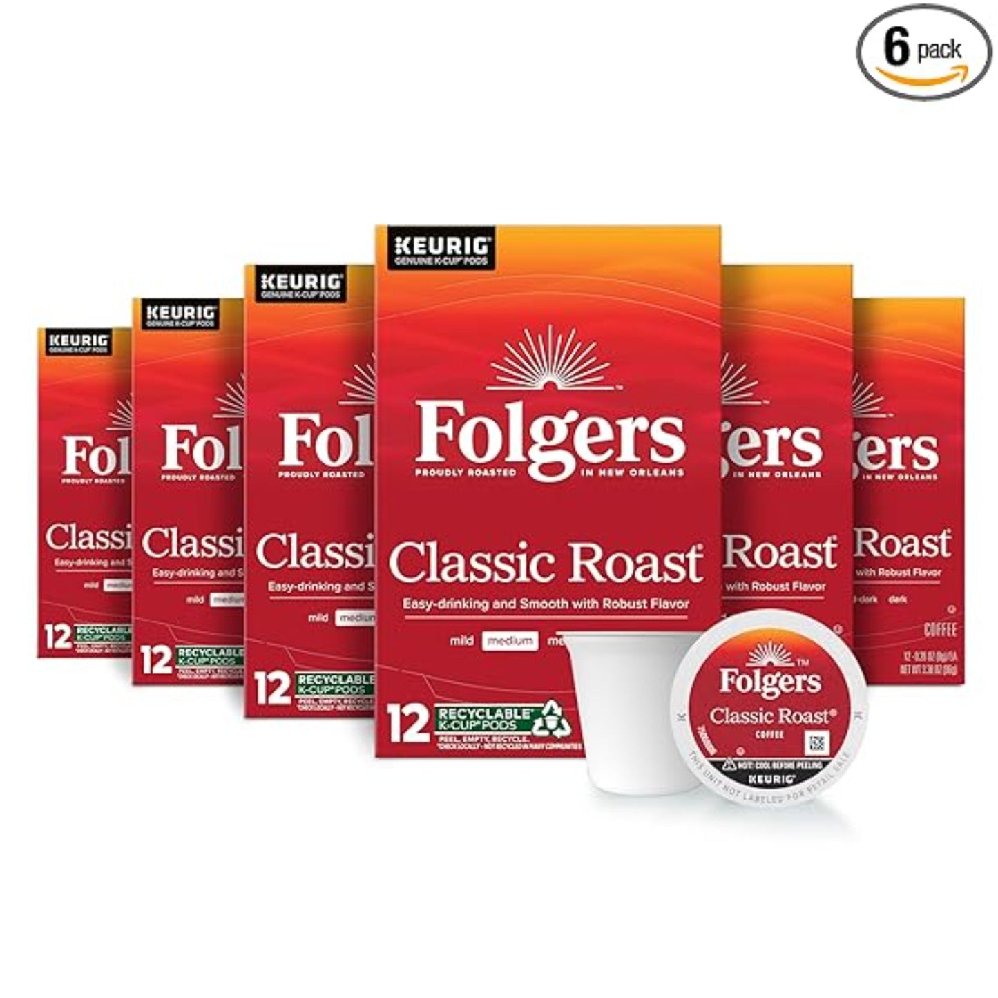 Folgers Classic Roast Medium Roast Coffee, 72 Keurig K-Cup Pods